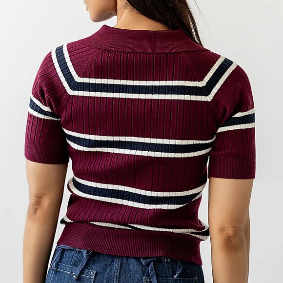 Bohme - NWT Taylee Striped Sweater in Burgundy - Size L - Picture 3 of 3